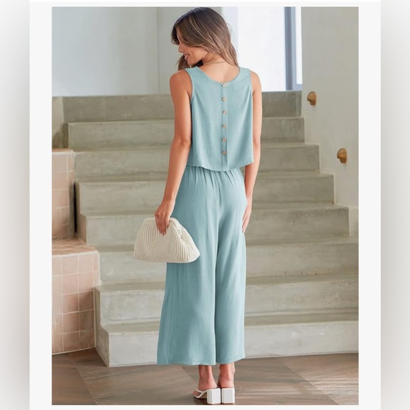 NWT 2PC BLUE LINEN BLEND CROP PANT SET-S - Picture 8 of 16